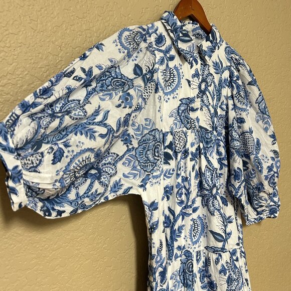 Saule Parc Womens Puff Sleeve Boho Dress Blue White Size Large - Picture 7 of 10